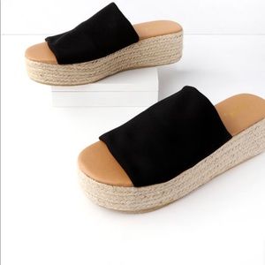 O’Ahu Black flatform espadrille slides